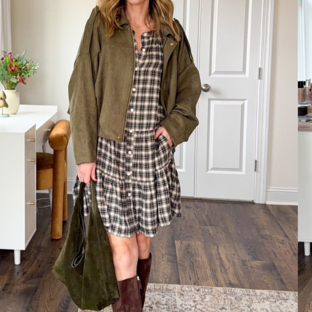 GAP Plaid Tiered Long-Sleeve Dress